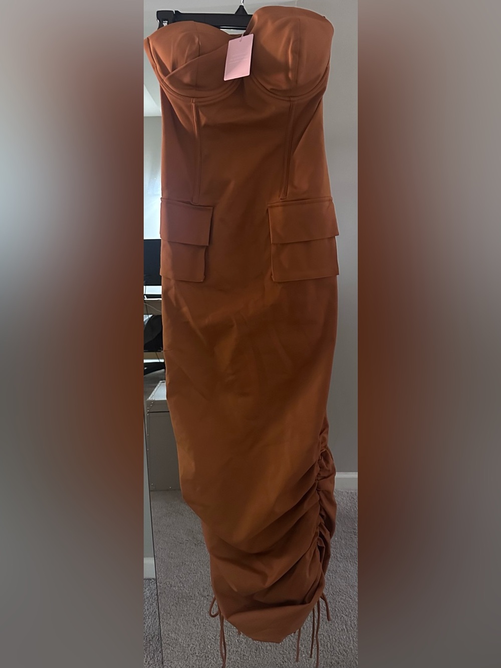 HANIFA Strapless Cargo Ruched Maxi Dress | Size Small | NWT